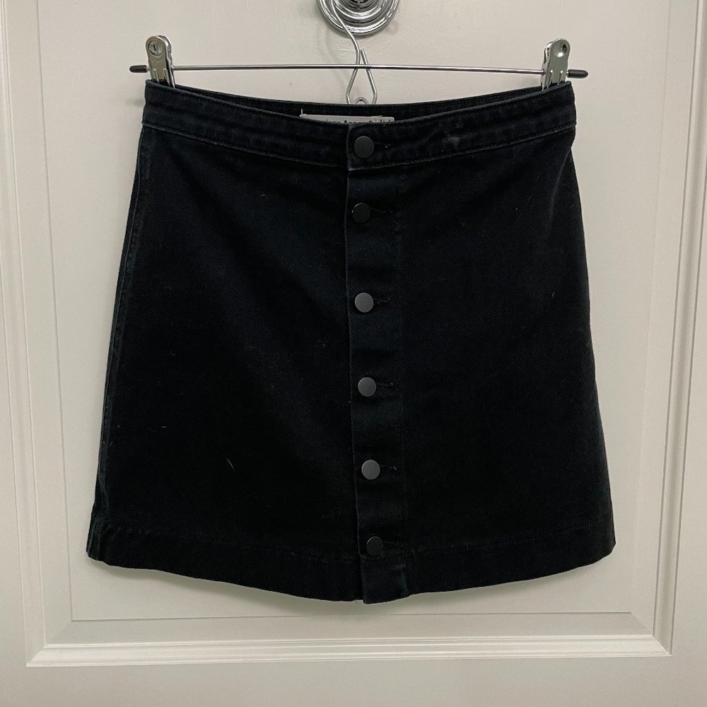 American Apparel Black Denim Button Down Skirt, Size S